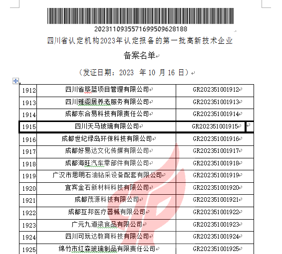 喜報(bào)！四川天馬玻璃有限公司再次被認(rèn)定為國家級(jí)高新技術(shù)企業(yè)(圖2)